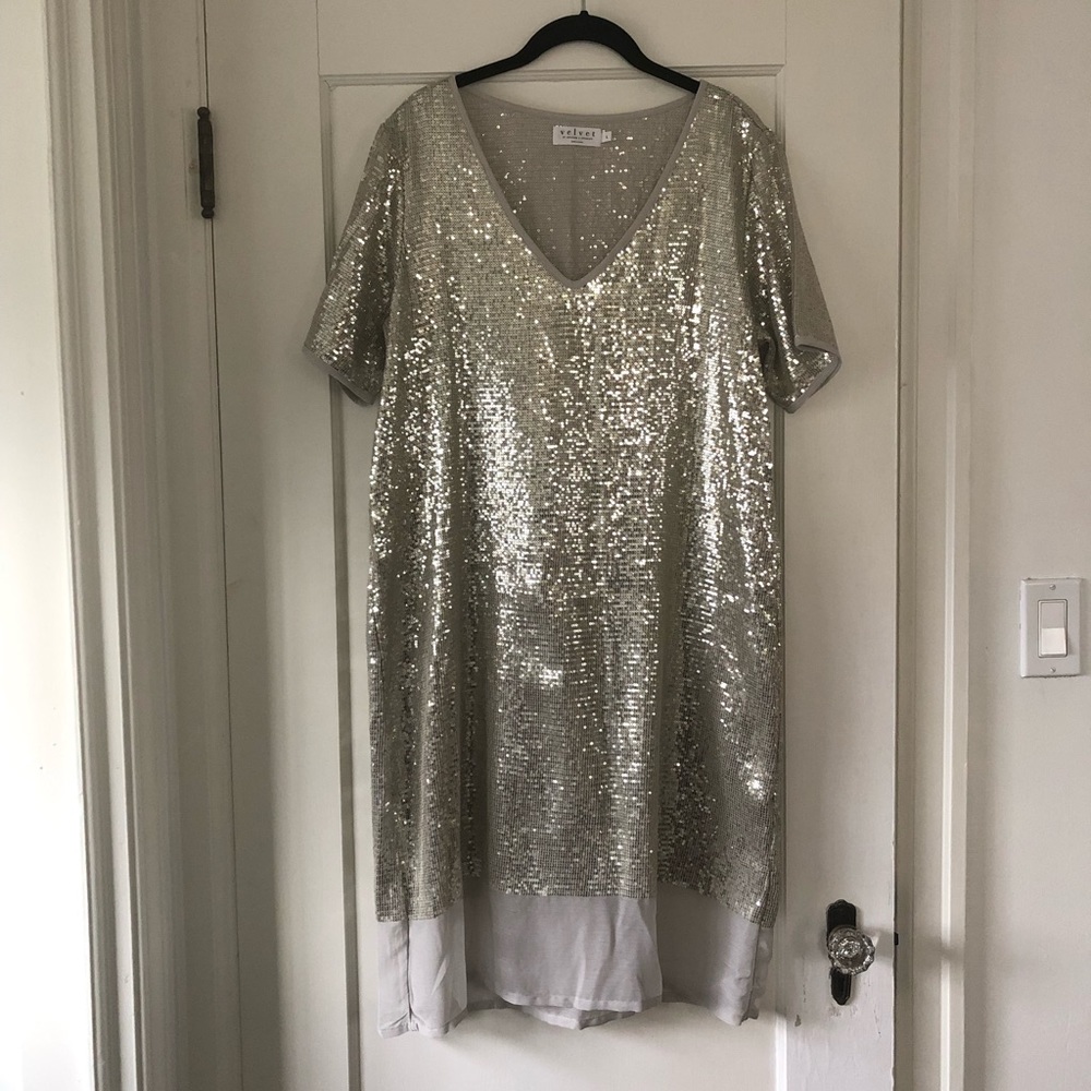Silver Sequin Dress - Velvet by Graham & Spencer - Size L
